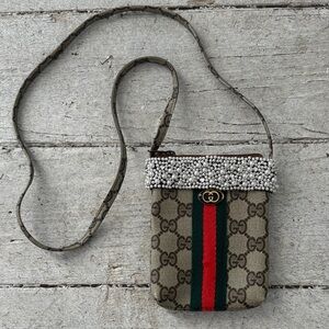 Vintage 80s Gucci Mini Pouch With Faux Pearl Added Bag